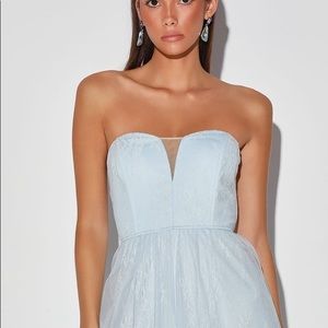 NWT Baby Blue Lace Tulle Strapless Maxi Dress